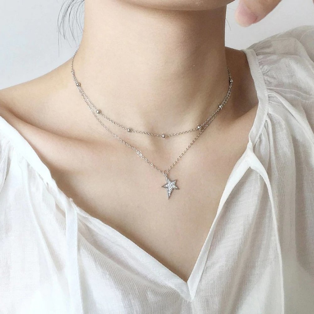 NEW 925 Sterling Silver Diamond Star Necklace D